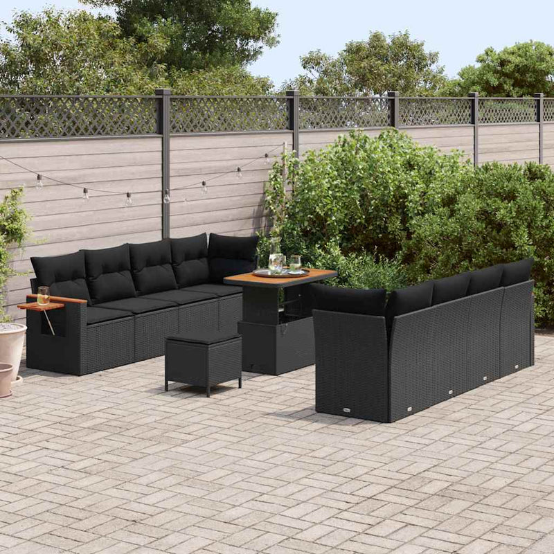 vidaXL Garden Sofa Set with Cushion with Storage Black Poly rattan