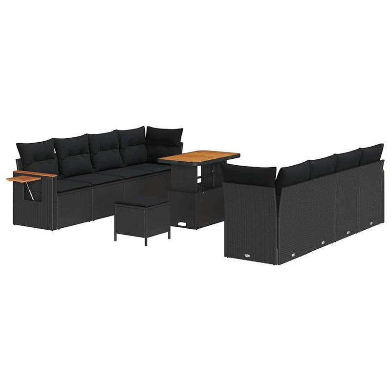 vidaXL Garden Sofa Set with Cushion with Storage Black Poly rattan