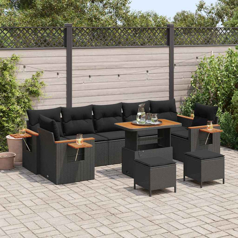 vidaXL Garden Sofa Set with Cushion 13 pcs Black Poly Rattan