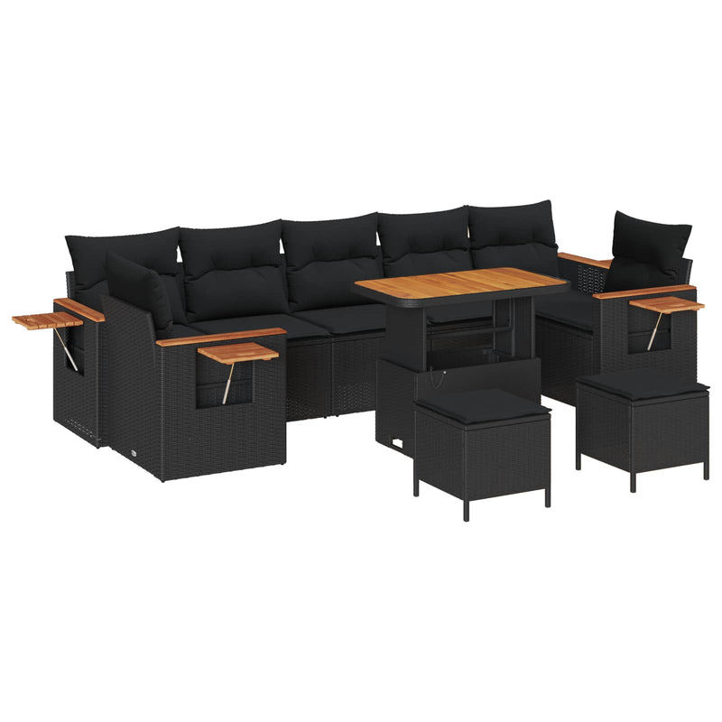 vidaXL Garden Sofa Set with Cushion 13 pcs Black Poly Rattan