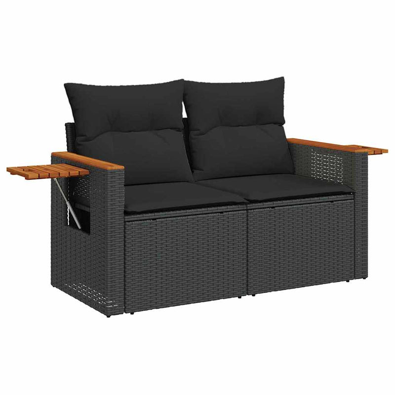 vidaXL Garden Sofa Set with Cushion with Storage Black Poly rattan