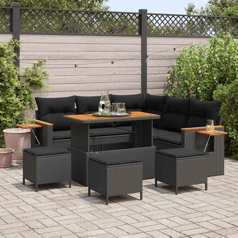 vidaXL Garden Sofa Set with Cushion with Storage Black Poly rattan
