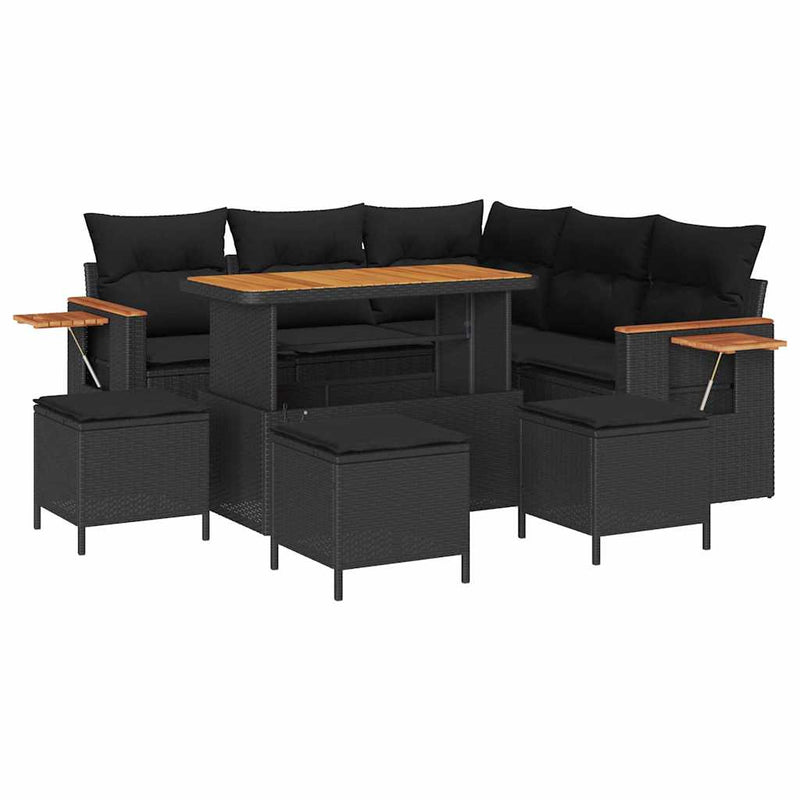vidaXL Garden Sofa Set with Cushion with Storage Black Poly rattan
