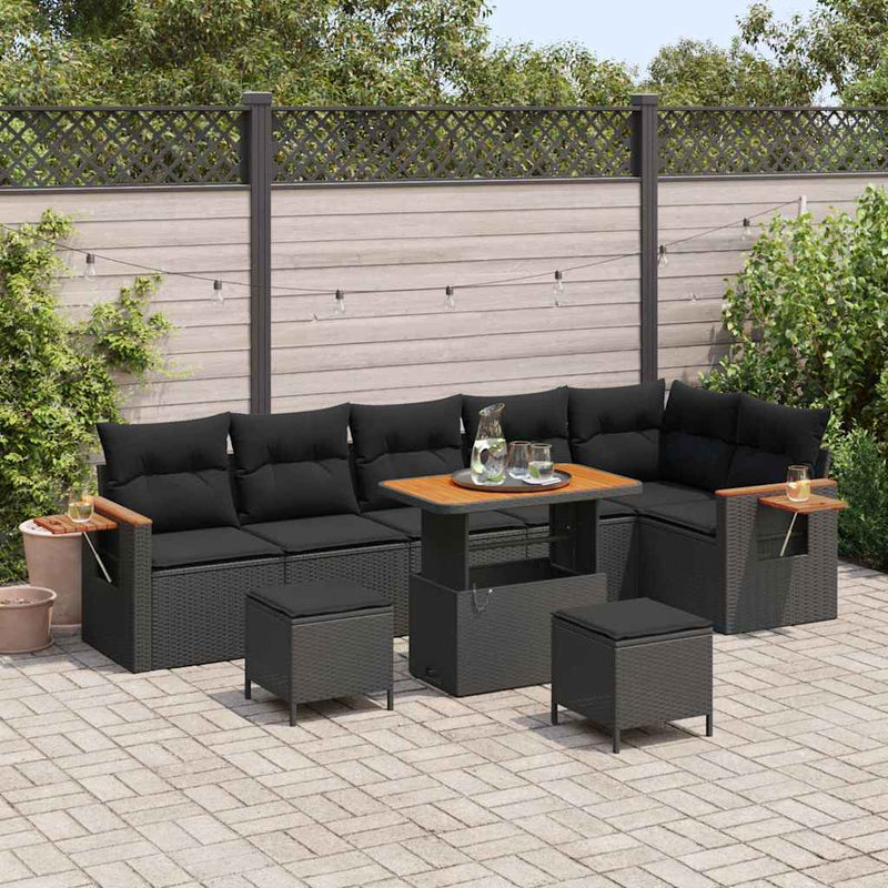 vidaXL Garden Sofa Set with Cushion with Storage Black Poly rattan