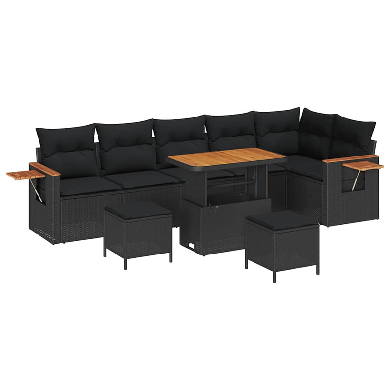 vidaXL Garden Sofa Set with Cushion with Storage Black Poly rattan