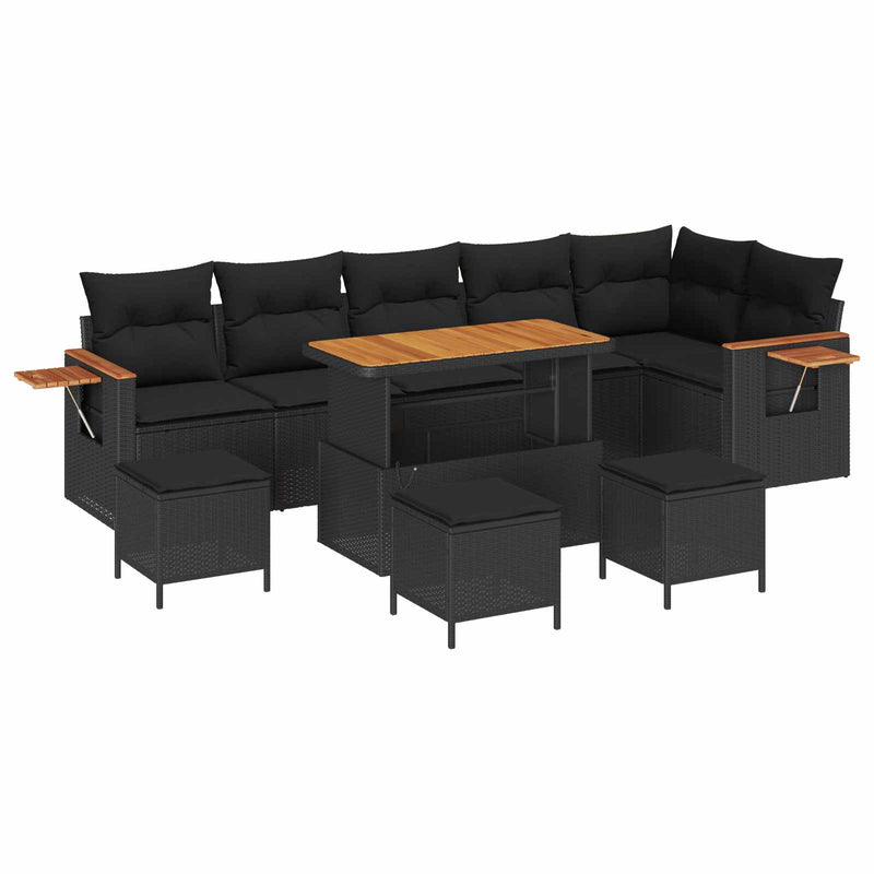 vidaXL Garden Sofa Set with Cushion 12 pcs Black Poly Rattan