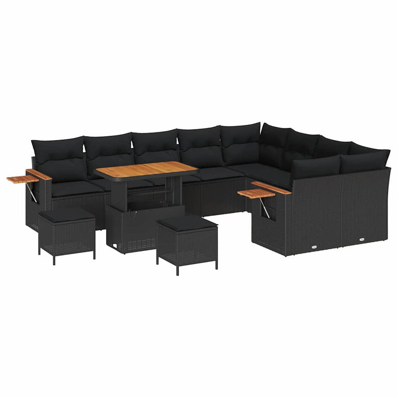 vidaXL Garden Sofa Set with Cushion with Storage Black Poly rattan