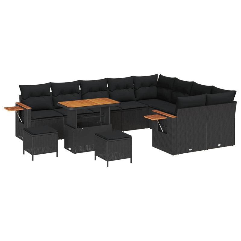 vidaXL Garden Sofa Set with Cushion with Storage Black Poly rattan