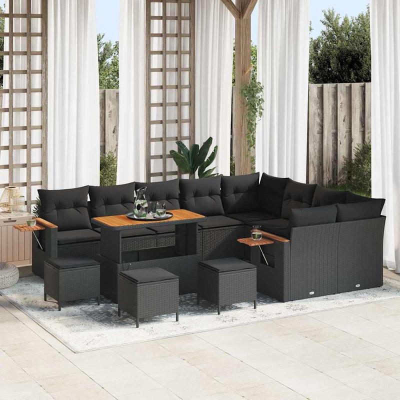 vidaXL Garden Sofa Set with Cushion with Storage Black Poly rattan