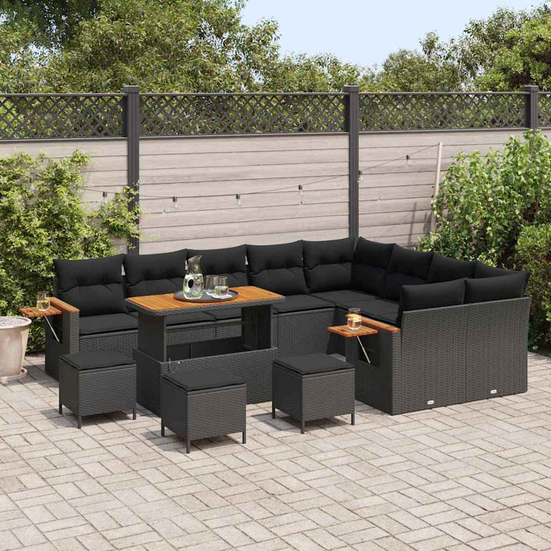 vidaXL Garden Sofa Set with Cushion with Storage Black Poly rattan