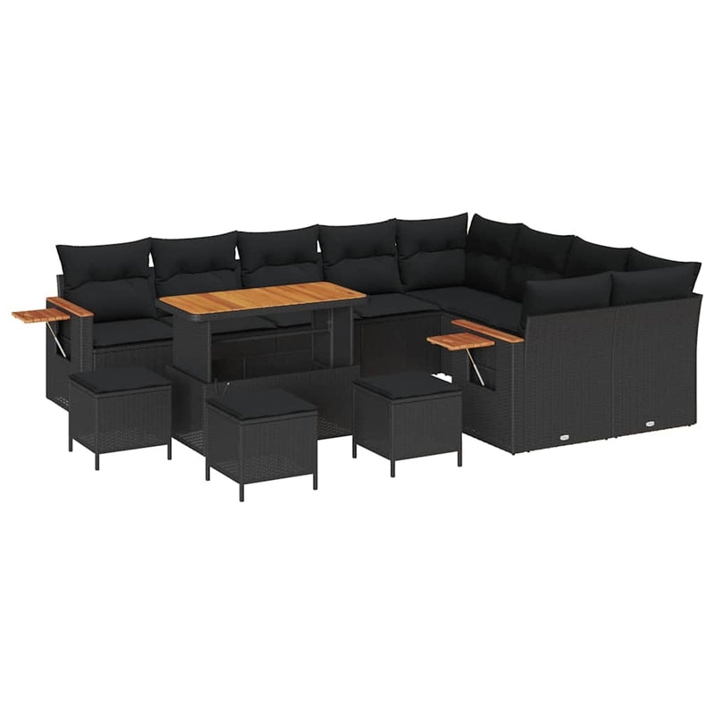 vidaXL Garden Sofa Set with Cushion with Storage Black Poly rattan