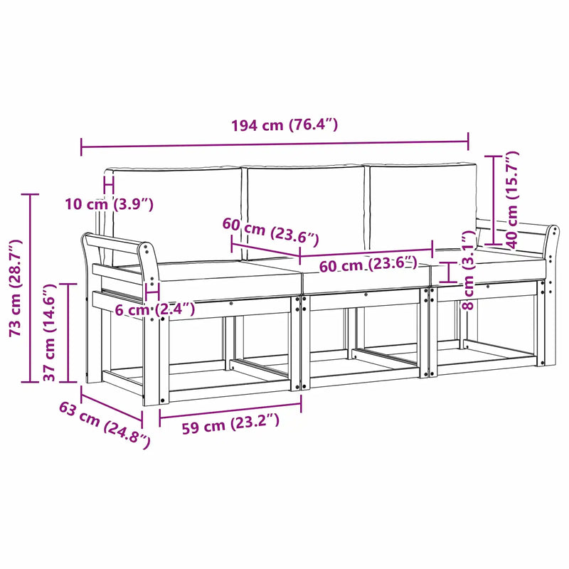 Outdoor Sofa Set with Cushion 3 pcs Natural and Anthracite