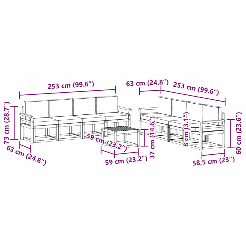 Outdoor Sofa Set with Cushion 9 pcs Natural and Anthracite