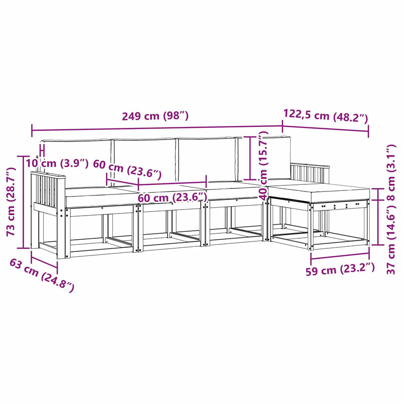 Outdoor Sofa Set 5 pcs Natural and Anthracite Solid Acacia Wood