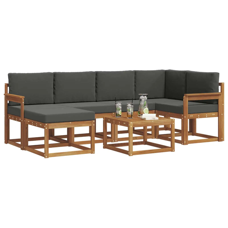 Outdoor Sofa Set with Cushion 7 pcs Natural and Anthracite