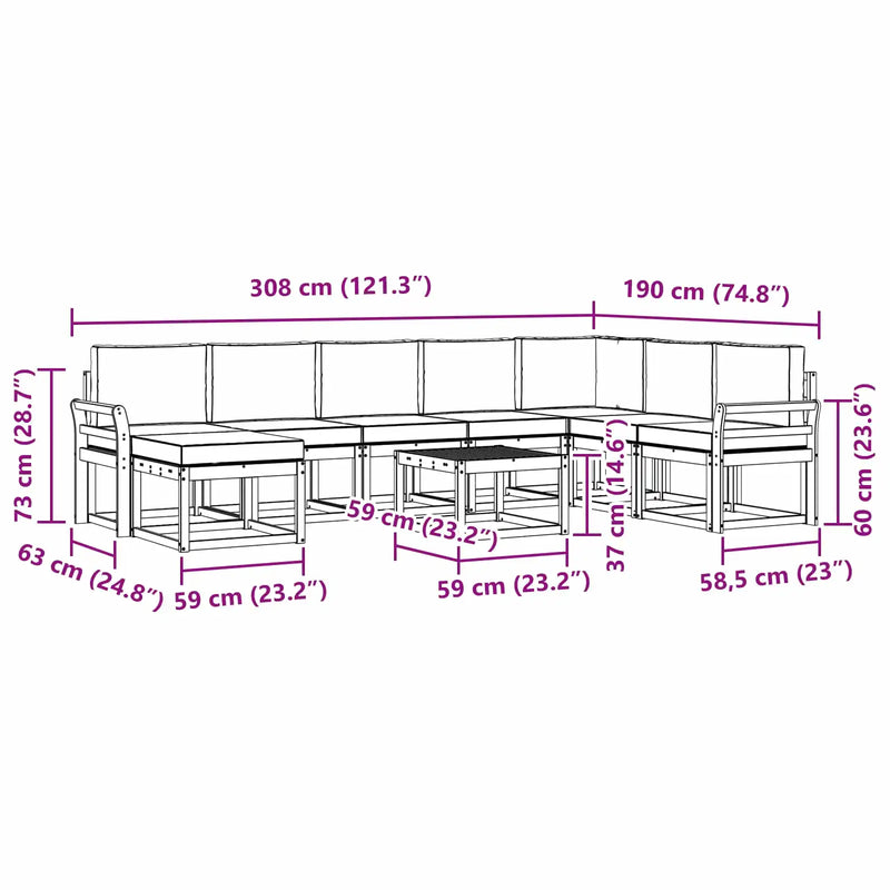 Outdoor Sofa Set with Cushion 9 pcs Natural and Anthracite