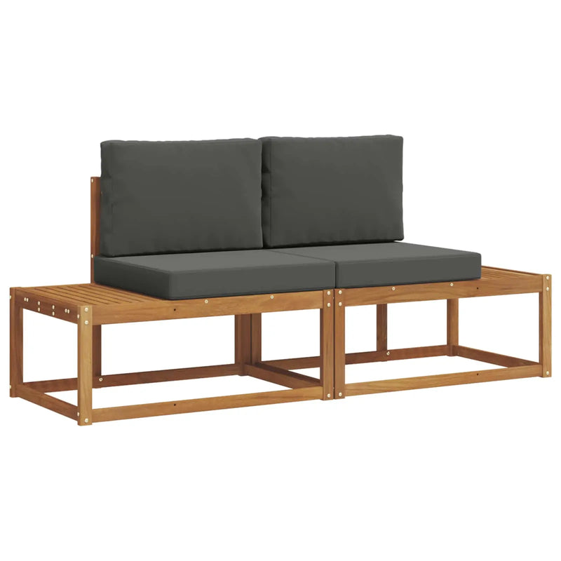 Outdoor Sofa Set 2 pcs Natural Solid Acacia Wood and Polyester