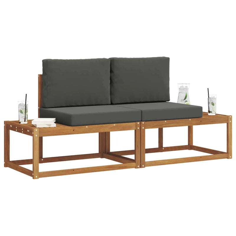 Outdoor Sofa Set 2 pcs Natural Solid Acacia Wood and Polyester