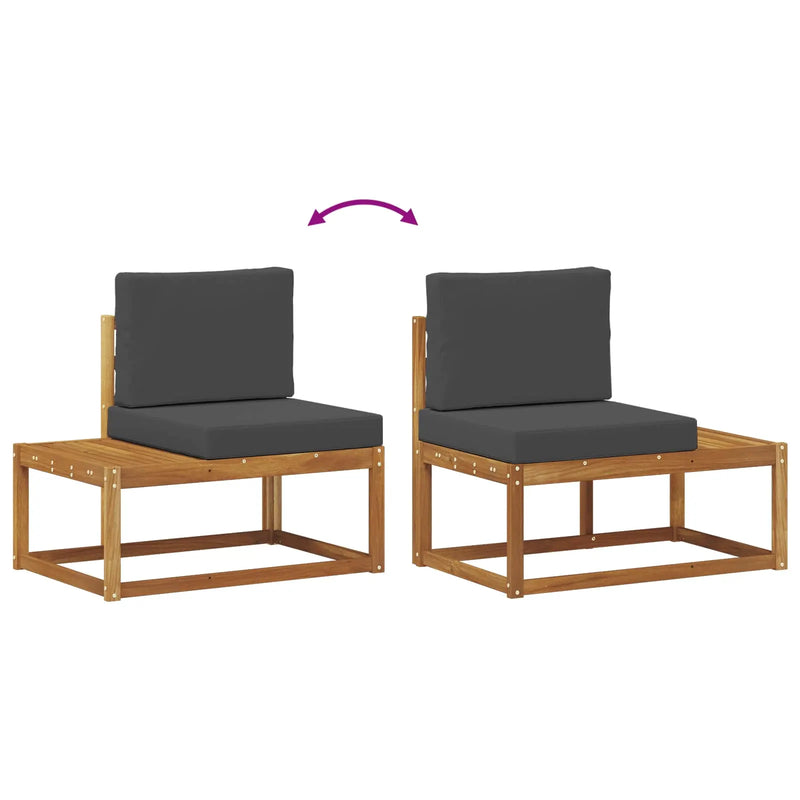 Outdoor Sofa Set 3 pcs Natural Solid Acacia Wood and Polyester
