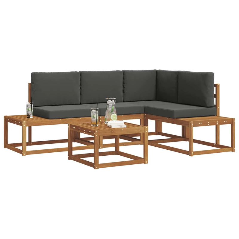 Outdoor Sofa Set with Cushion 5 Piece Natural and Anthracite