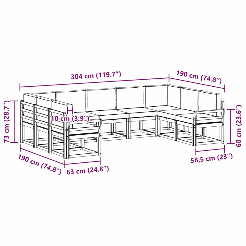 Outdoor Sofa Set with Cushion 9 pcs Natural and Anthracite