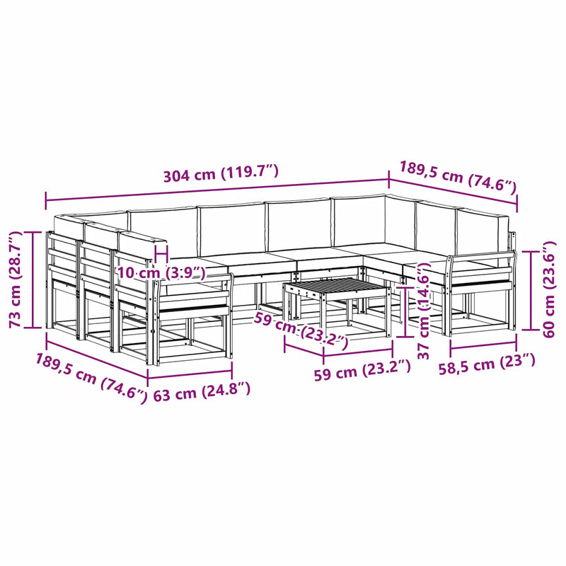 Outdoor Sofa Set with Cushion 10 pcs Natural and Anthracite
