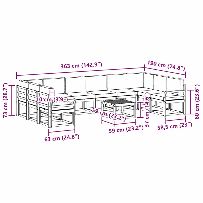 Outdoor Sofa Set with Cushion 11 pcs Natural and Anthracite