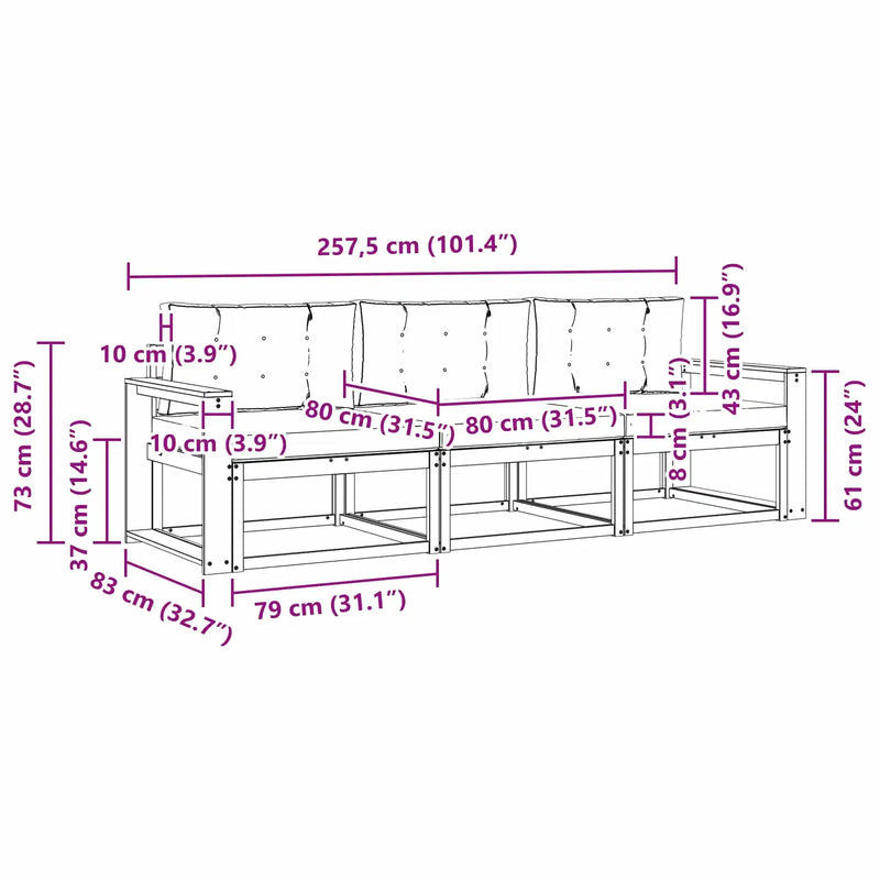 Outdoor Sofa Set with Cushion 3 pcs Natural and Anthracite