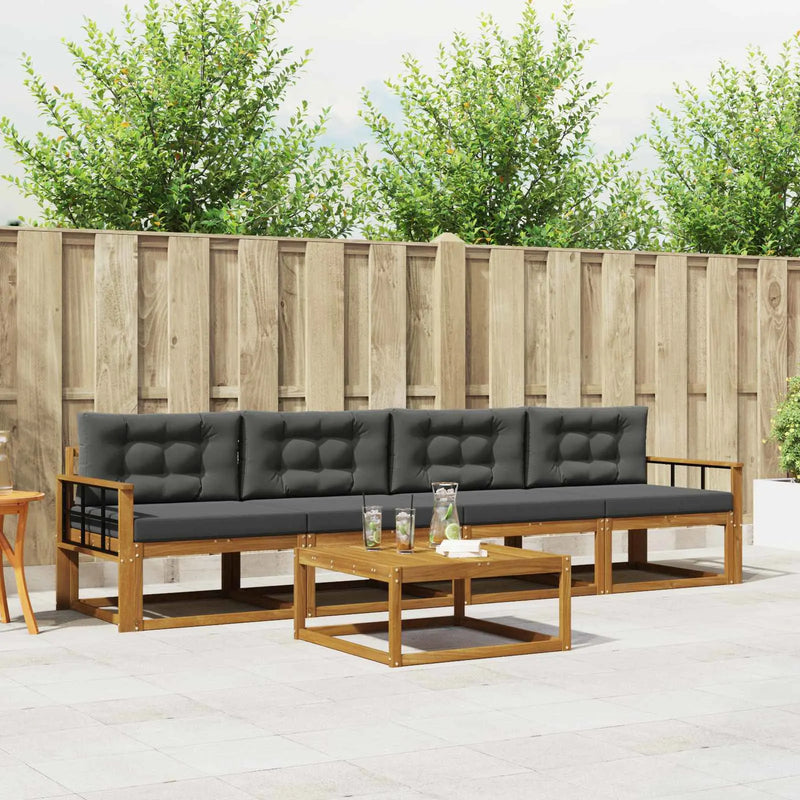 Outdoor Sofa Set with Cushion 5 pcs Natural and Anthracite