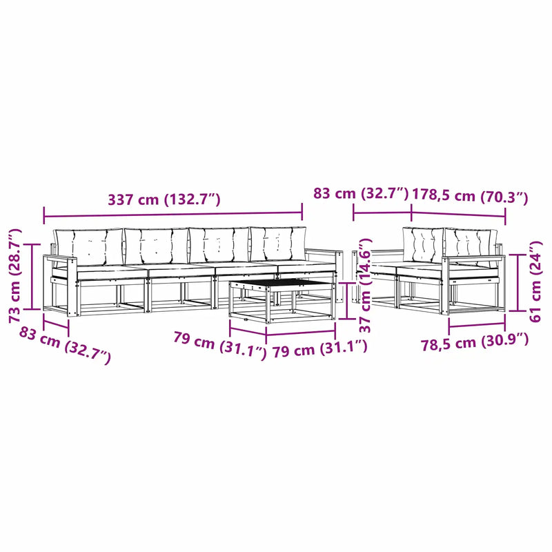 Outdoor Sofa Set with Cushion 7 pcs Natural and Anthracite