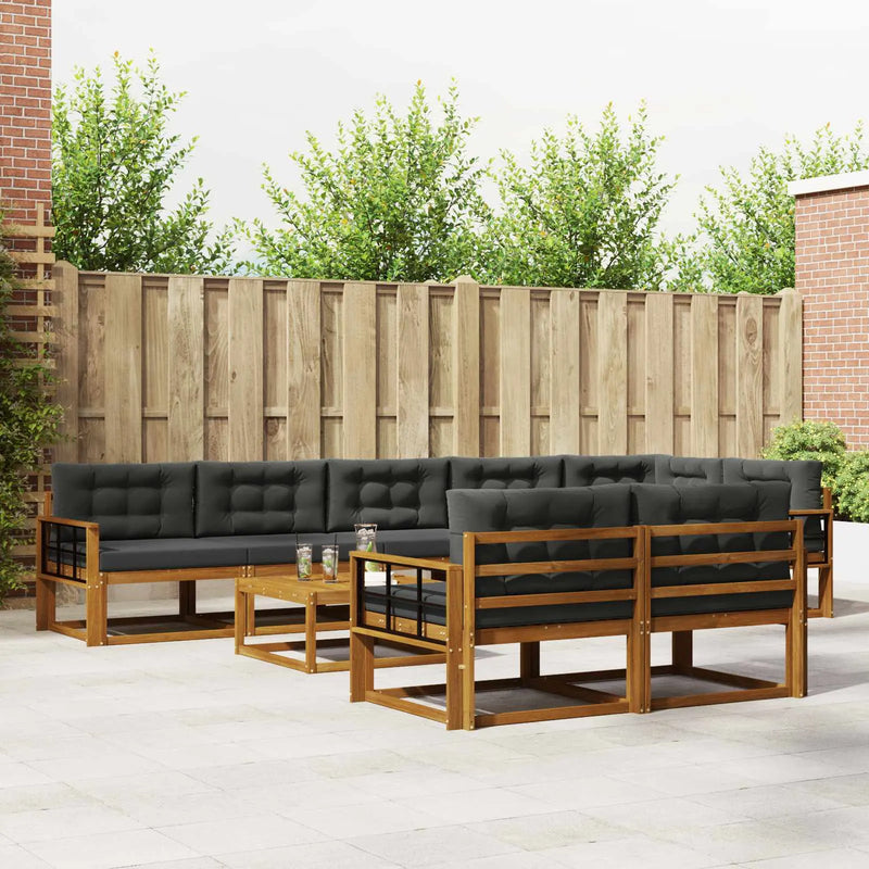 Outdoor Sofa Set with Cushion 9 pcs Natural and Anthracite