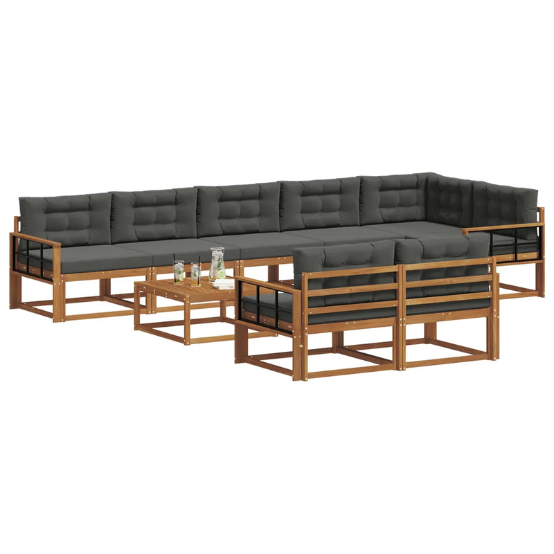 Outdoor Sofa Set with Cushion 9 pcs Natural and Anthracite