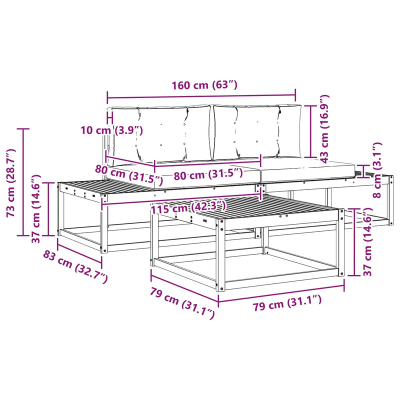 Outdoor Sofa Set with Cushion Natural and Anthracite