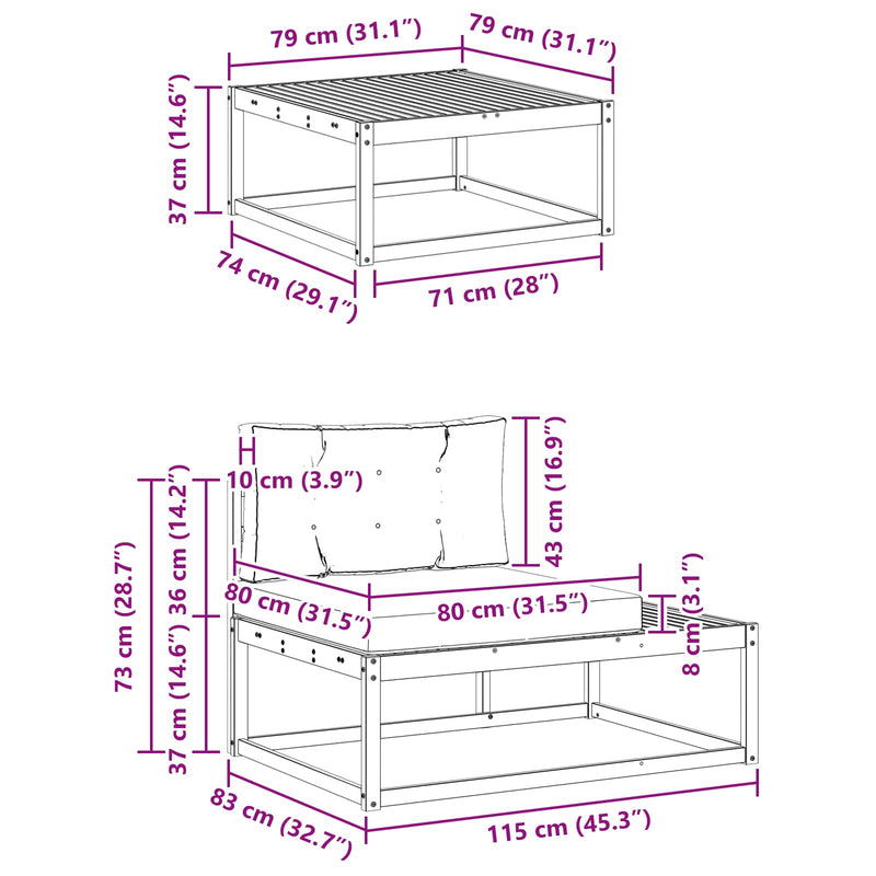 Outdoor Sofa Set with Cushion Natural and Anthracite