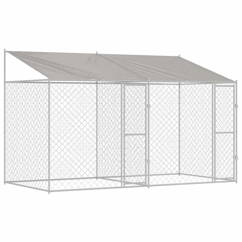 Dog Cage with Roof Silver 400 x 200 x 256 cm Steel and PE