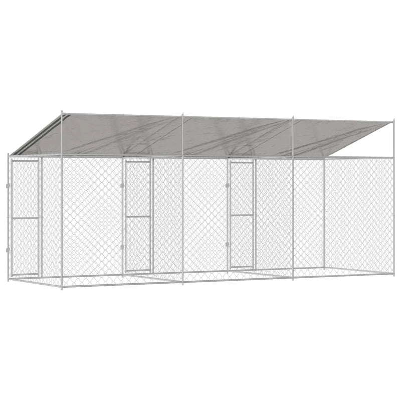 Dog Cage with Roof Silver 600 x 200 x 256 cm Steel and PE