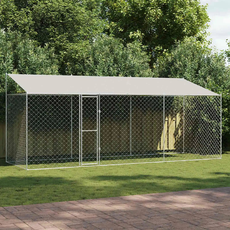 Dog Cage with Roof Silver 600 x 200 x 256 cm Steel and PE