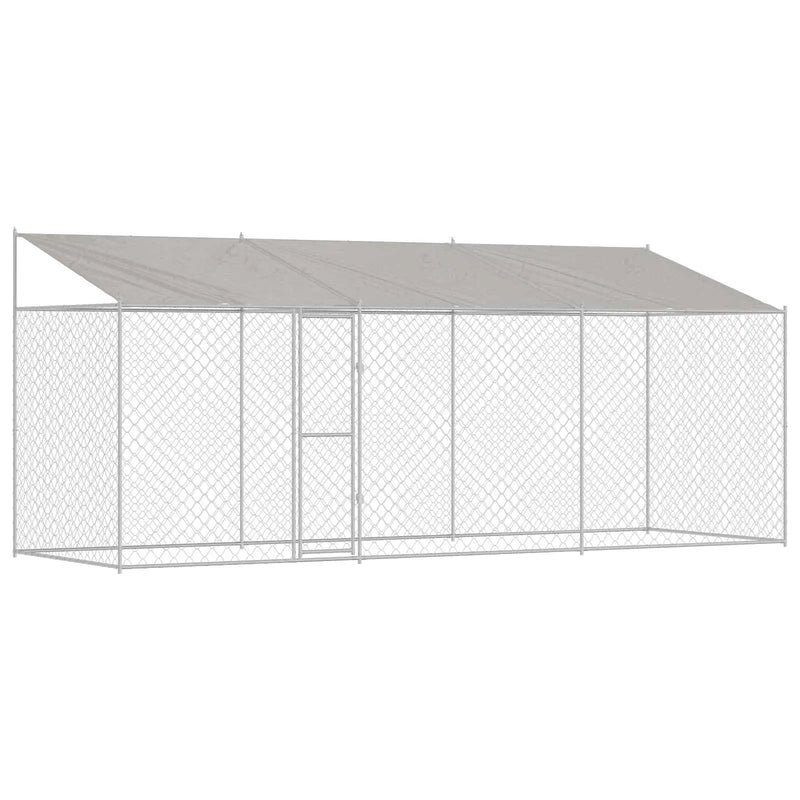 Dog Cage with Roof Silver 600 x 200 x 256 cm Steel and PE
