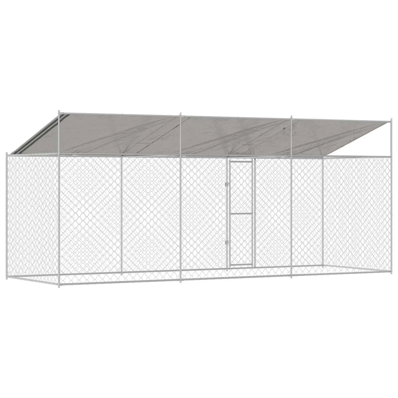 Dog Cage with Roof Silver 600 x 200 x 256 cm Steel and PE