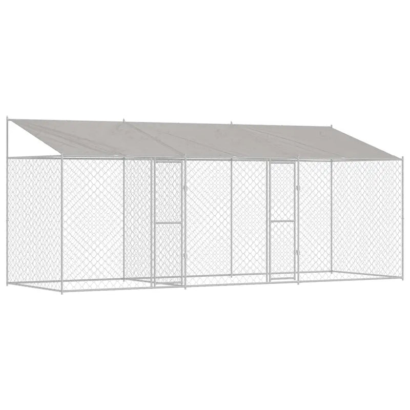 Dog Cage with Roof Silver 600 x 200 x 256 cm Steel and PE