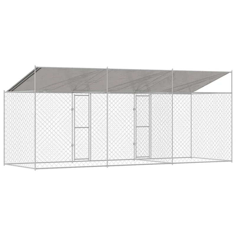 Dog Cage with Roof Silver 600 x 200 x 256 cm Steel and PE