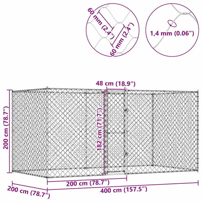 Dog Cage Silver 400 x 200 x 200 cm Galvanised Steel