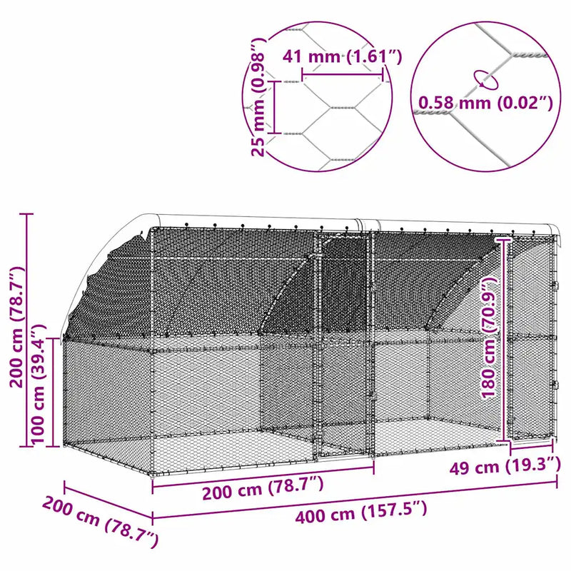 Chicken Cage 2 pcs Silver 400 x 200 x 200 cm Galvanised Steel