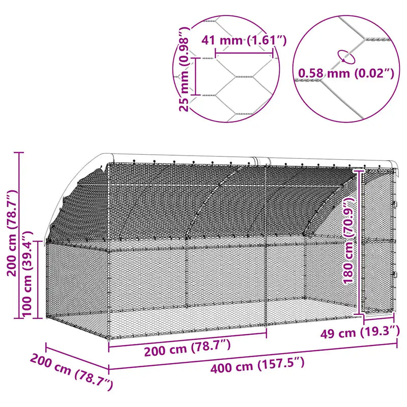 Chicken Cage 2 pcs Silver 400 x 200 x 200 cm Galvanised Steel