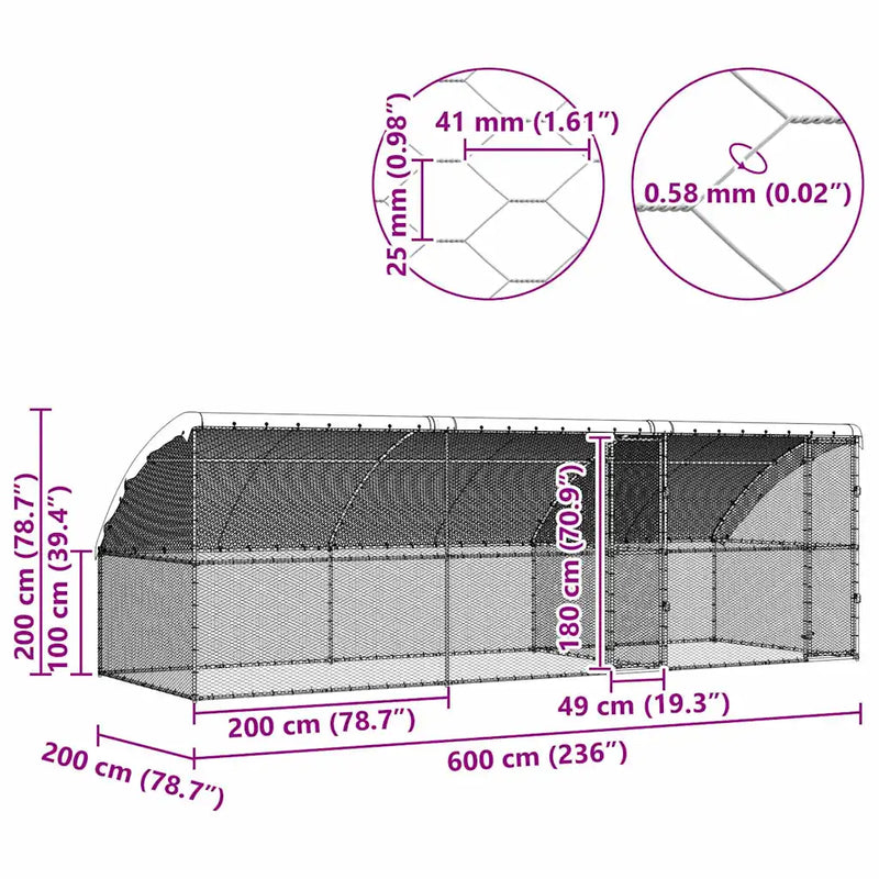 Chicken Cage 3 pcs Silver 600 x 200 x 200 cm Galvanised Steel