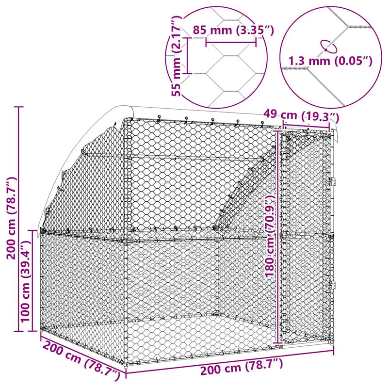 Dog Kennel with Storage Silver 2 x 2 x 2 m Galvanised steel