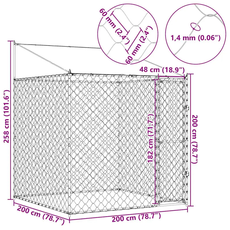 Dog Cage with Roof Silver 200 x 200 x 258 cm Steel and PE