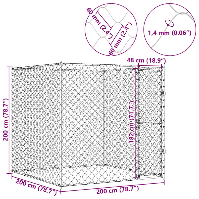 Dog Cage Silver 200 x 200 x 200 cm Galvanised Steel
