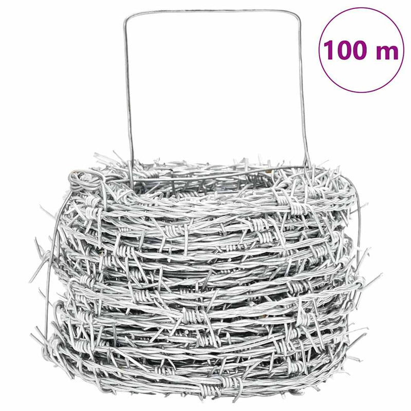 vidaXL Barbed Wire Silver 100 m Hot-dip Galvanised Steel