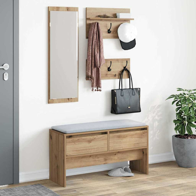 vidaXL Hallway Furniture Set 4 pcs Black oak 90 x 31 x 46.5 cm